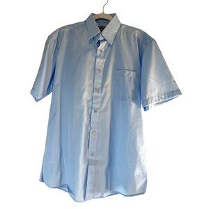 Imperial Mens Shirt Button Up Short Sleeves Chest Pocket Baby Blue Size 15